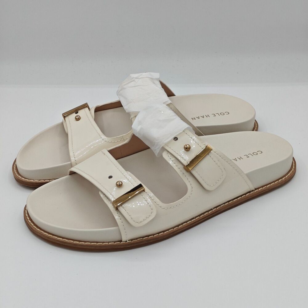 Cole Haan Marisol Women’s Adjustable Double Band Patent Leather Sandals (Ivory)
